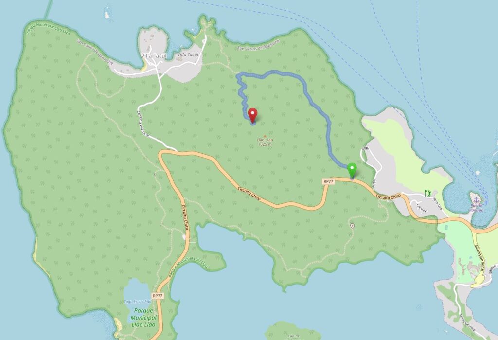 mapa del parque municipal llao llao kdesde el estacionamiento hasta el cerro Llao Llao